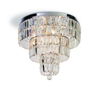 Plafonnier metal chrome avec cristal clair IP44 E14 6x60w max Diam 50cm Haut 42cm EMPIRE