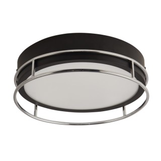 Plafonnier SDB IP44 CLII Diam 30cm metal noir, grille Chrome, diffuseur verre givré E14 2x60w max PHOENIX