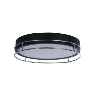 Plafonnier SDB IP44 CLII Diam 40cm metal noir, grille Chrome, diffuseur verre givré E14 3x60w max PHOENIX