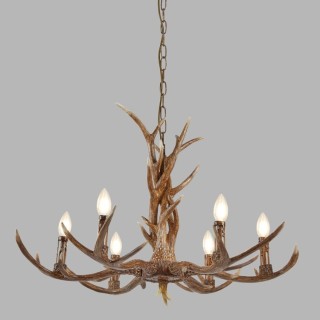 Lustre 6 branches Resine Marron E14 max 6x60w diam 80cm STAG 6LT ANTLER