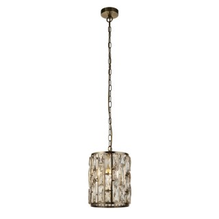 Suspension metal laiton antique et verre champagne E27 60w max Diam 22cm BIJOU