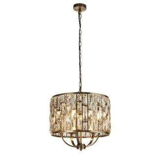 Suspension metal laiton antique et verre champagne E14 5x60w max Diam 44cm BIJOU