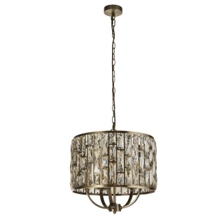 Suspension metal laiton antique et verre champagne E14 5x60w max Diam 44cm BIJOU