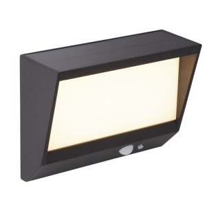 Applique Plate Aluminium Noir et Polycarbonate givré Solaire detect infrarouge, 3.7v 2w 246 Lumens 3000k SOLAR LED