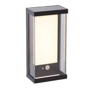 Applique Rectangle Aluminium Noir et Polycarbonate givré et transparent Solaire detect infrarouge, 3.7v 2w 206 Lumens 3000k SOLA