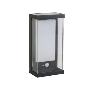 Applique Rectangle Aluminium Noir et Polycarbonate givré et transparent Solaire detect infrarouge, 3.7v 2w 206 Lumens 3000k SOLA