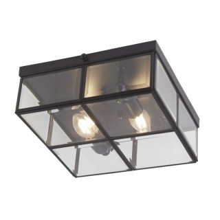 Plafonnier 2LT Carré Metal Noir, facettes verre biseauté E14 2x60w max Lg 25cm PISA