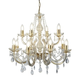 Lustre Metal Laiton poli avec pampille cristal E14 12x60w max Diam 63cm MARIE THERESE