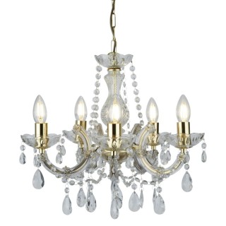 Lustre Metal Laiton poli avec pampille cristal E14 5x60w max Diam 48cm MARIE THERESE