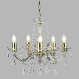 Lustre Metal Laiton poli avec pampille cristal E14 5x60w max Diam 48cm MARIE THERESE