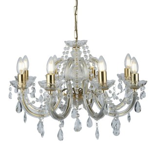 Lustre Metal Laiton poli avec pampille cristal E14 8x60w max Diam 61cm MARIE THERESE