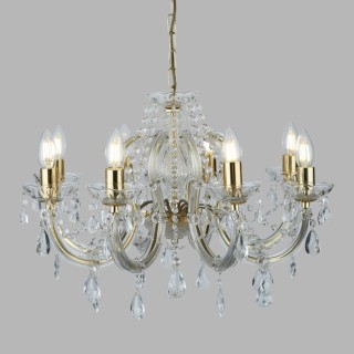 Lustre Metal Laiton poli avec pampille cristal E14 8x60w max Diam 61cm MARIE THERESE