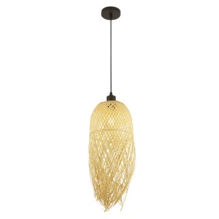 Suspension metal Noir abatjour Bambou naturel tressé E27 60w Diam 20cm BALI BAMBOO