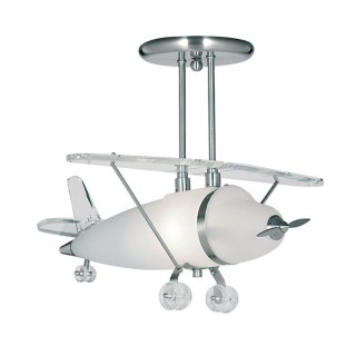 Suspension Metal argent satine, acrylique clair, verre givré E27 max 60w Diam 47cm NOVELTY AIRPLANE