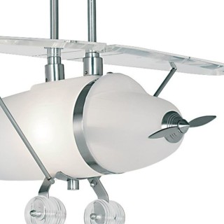 Suspension Metal argent satine, acrylique clair, verre givré E27 max 60w Diam 47cm NOVELTY AIRPLANE