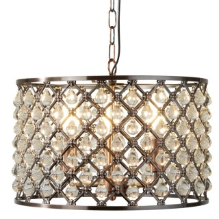 Suspension tambour Rd metal cuivré antique, Verre goutte, Larme E14 3x60w max Diam38cm MARQUISE