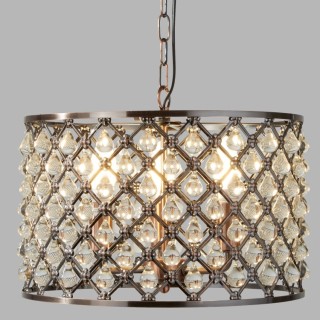 Suspension tambour Rd metal cuivré antique, Verre goutte, Larme E14 3x60w max Diam38cm MARQUISE