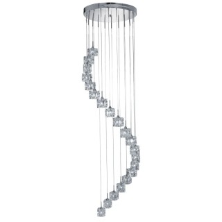 Plafonnier Rond Diam 45cm Metal chrome, Multi Cube verre LED 63w 3393 lumens 3000k dimmable Haut 3m ICE CUBE LED