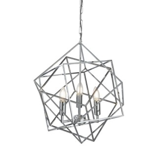 Suspension Geometique Cadre Cube metal chrome poli, E14 3x60w max diam 48cm CUBE