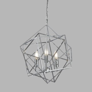 Suspension Geometique Cadre Cube metal chrome poli, E14 3x60w max diam 48cm CUBE