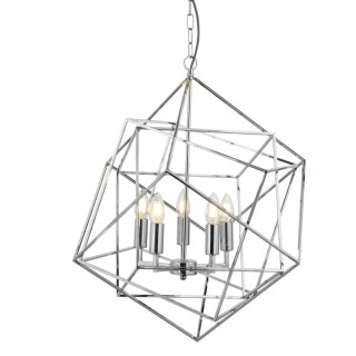 Suspension Geometique Cadre Cube metal chrome poli, E14 5x60w max diam 55cm CUBE