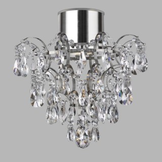 Plafonnier lustre SDB IP44 CLII metal chrome, cristal Perles et larmes, GU10 max 50w Diam 36cm BELLE BATHROOM