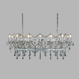 Suspension barre metal chrome Cristal clair E14 14x60w Lg 128cm FLORENCE