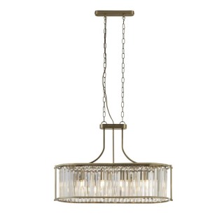 Suspension Ovale Metal Laiton antique, cristal clair E27 max 5x60w Lg 78cm VICTORIA