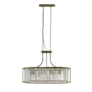 Suspension Ovale Metal Laiton antique, cristal clair E27 max 5x60w Lg 78cm VICTORIA