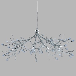 Lustre feuille metal chrome et bourgeon de verre G9 max 8x33w Diam 72cm ASTBURY