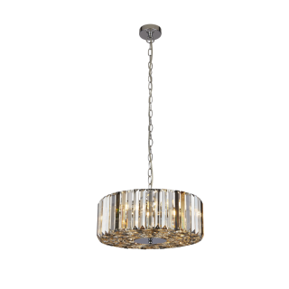 Suspension convertible en plafonnier, metal Chrome, verre crital biseauté fumé et ambré E27 3x60w max Diam 35cm CHAPEAU