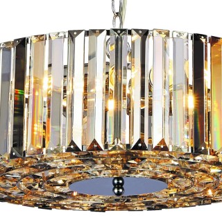 Suspension convertible en plafonnier, metal Chrome, verre crital biseauté fumé et ambré E27 5x60w max Diam 50cm CHAPEAU