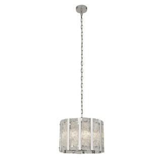 Suspension argent satine avec verre aquatex et barre metal chrome E14 max 5x60w Diam 39cm ALEXANDRA