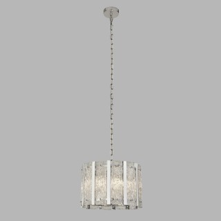 Suspension argent satine avec verre aquatex et barre metal chrome E14 max 5x60w Diam 39cm ALEXANDRA