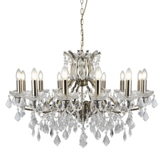 Lustre metal laiton antique, pampilles cristal clair et gouttes E14 max 12x60w Diam 88cm PARIS 12LT