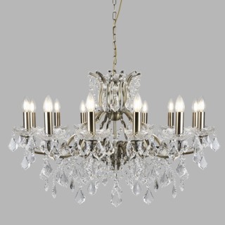 Lustre metal laiton antique, pampilles cristal clair et gouttes E14 max 12x60w Diam 88cm PARIS 12LT