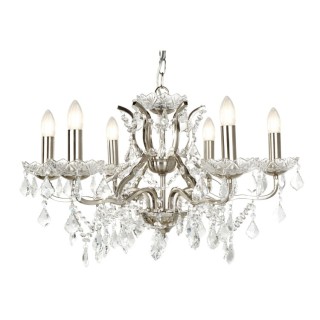 Lustre metal argent satine, pampilles cristal clair et gouttes E14 max 6x60w Diam 70cm PARIS 6LT