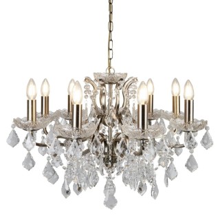 Lustre metal laiton antique, pampilles cristal clair et gouttes E14 max 8x60w Diam 70cm PARIS 8LT