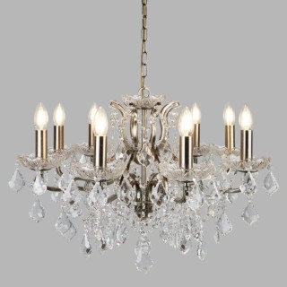 Lustre metal laiton antique, pampilles cristal clair et gouttes E14 max 8x60w Diam 70cm PARIS 8LT