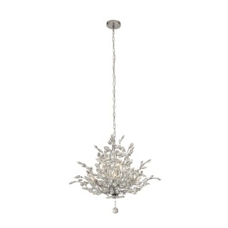 Suspension Metal chrome avec Pampilles, feuilles, gouttes Cristal E14 max 7x60w Diam 68cm BOUQUET 7LT