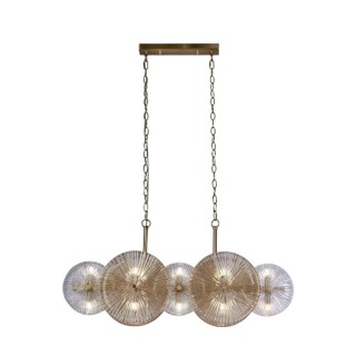 Suspension Barre - Bronze, Claire ET VERRE AMBRE G9 10x33w max Lg 90cm Haut 120cm WAGON WHEEL 10Lt