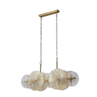 Suspension Barre - Bronze, Claire ET VERRE AMBRE G9 10x33w max Lg 90cm Haut 120cm WAGON WHEEL 10Lt