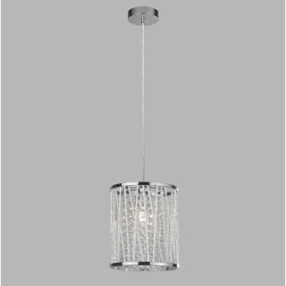 Suspension Tambour Rond metal chrome, tige taille diamant, facette cristal clair E27 max 60w Diam 21cm ELISE