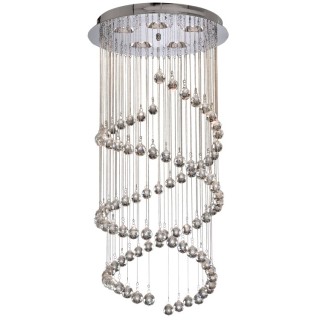 Plafonnier Rond Metal Chrome Double Spirale multi Gouttes Cristal Diam 39cm G9 5x33w max Diam 39cm HALLWAY 5LT