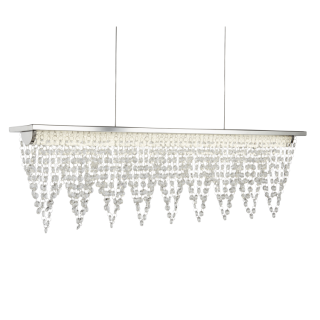 Suspension rectangle metal chrome chaine facette cristal clair LED 21w 1445 lumens 4000k Lg 65cm  DRAPE LED