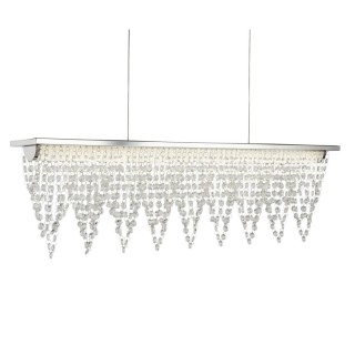 Suspension rectangle metal chrome chaine facette cristal clair LED 21w 1445 lumens 4000k Lg 65cm  DRAPE LED