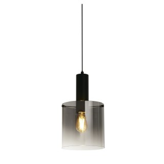 Suspension 1L Metal noir avec verre fumé teinté, E27 max 60w Diam 22 Haut 1m20 SWEDEN