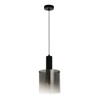 Suspension 1L Metal noir avec verre fumé teinté, E27 max 60w Diam 22 Haut 1m20 SWEDEN