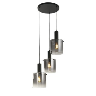 Multi Drop Suspension Metal noir avec verre fumé teinté, E27 max 3x60w Diam 35 Haut 1m50 SWEDEN 3Lt