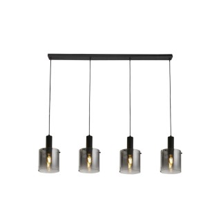 Bar Suspension Metal noir avec verre fumé teinté, E27 max 4x60w lg 142cm Haut 1m50 SWEDEN 4Lt